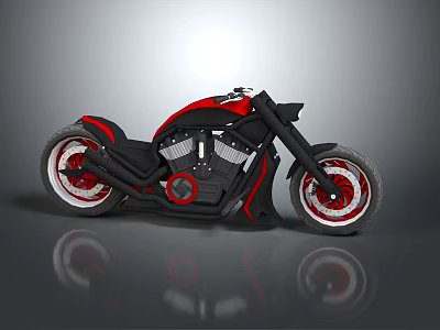 Sleek Black And Red Modern Motorcycle With Red Rims And Streamlined Body 3d model
