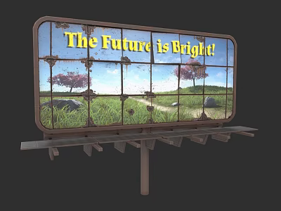 Rusty Billboard Displaying The Future is Bright With Green Grass Trees And Blue Sky 3d model