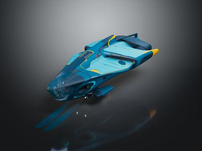 Futuristic Blue And Yellow Sci Fi Vehicle With Streamlined Design Transparent Cockpit And Tail Fins 3d model