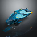 Futuristic Blue And Yellow Sci Fi Vehicle With Streamlined Design Transparent Cockpit And Tail Fins