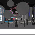Neon Lit Bar Interior With Moon Decoration Blue Glowing Elements And Tables 3d model
