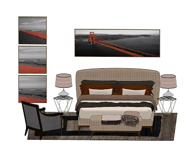 Modern Double Bed Combination 3d model