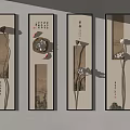 Chinese Style Wall Decorations with Lotus Motifs and Calligraphy Art in Elegant Frames