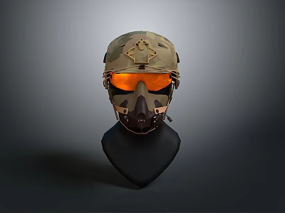 Tactical Military Weapon Helmet With Camouflage Design Orange Goggles And Face Mask 3d model