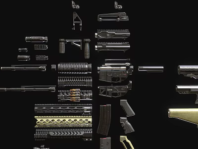 Weapon Parts Collection Featuring Gun Components Magazines Barrels And Sights 3d model