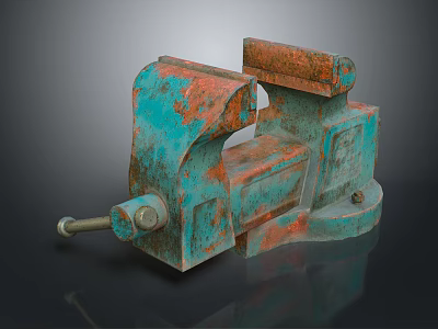 Rusty Bench Vice Hardware Tool With Metal Construction And Clamp Mechanism 3d model