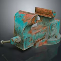 Rusty Bench Vice Hardware Tool With Metal Construction And Clamp Mechanism 3d model