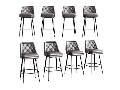 Modern Leather Bar Stools With Tufted Back Design And Metal Legs Set 3d model