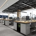Modern Public Office Space Interior Design With Workstations Computers And Ceiling Lighting 3d model