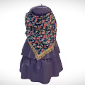 Purple Dress With Fitted Waist Layered Skirt White Lace Collar And Colorful Floral Sleeves