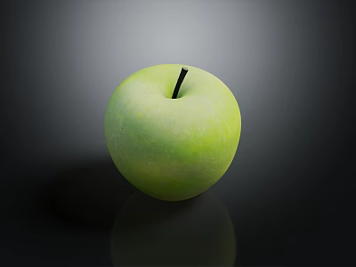 Fresh Green Apple With Smooth Surface And Shiny Reflection On Dark Background 3d model