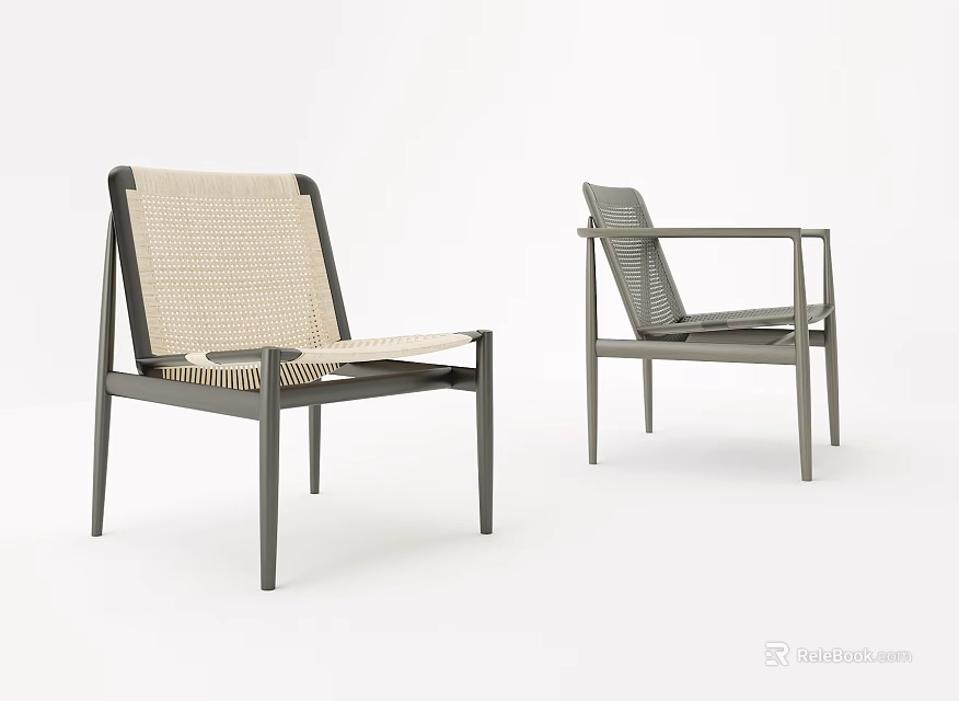 Modern Leisure Chairs with Metal Frame and Woven Seat Back for Stylish Interior Spaces 3d model 