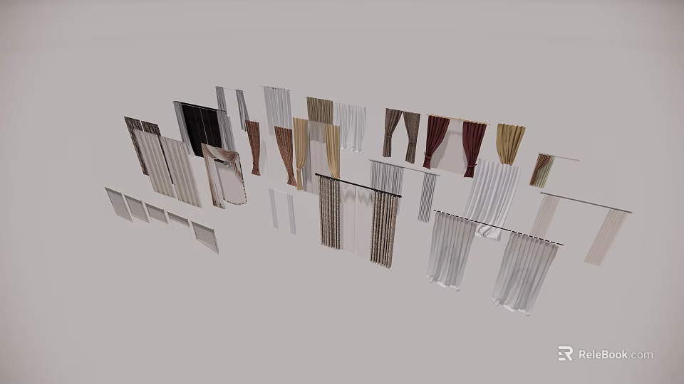 Various Colored Curtains in Different Materials for Modern Home Window Decoration 3d model 