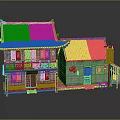 Traditional Chinese Architecture Model With Gray Tile Roof Wooden Structure And Red Lanterns