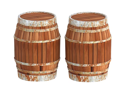 Decorative Ceramic Vessels With Retro Wooden Barrel Design And Metallic Hoop Accents 3d model