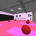 Spacious Fitness Studio With Pink Floor Blue Mats And Mirror Walls