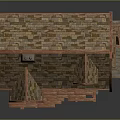 Fairy Tale Cottage With Yellow Walls Wooden Frames Arched Windows Chimney Balcony And Stone Stairs