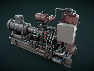 Industrial Mechanical Equipment With Electric Motor Air Reservoir Steel Pipes Control Valves And Hydraulic Pump 3d model