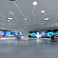 Modern HUAWEI Technology Exhibition Hall With Digital Display Screens Exhibition Counters And Ceiling Lights
