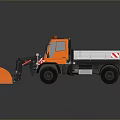 Orange Utility Vehicle With Snow Plow Attachment Truck Bed And Reflective Stripes