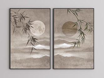 New Chinese style decorative painting black and white abstract geometric industrial wind line 3d model