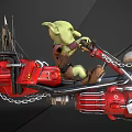 Red Mechanical Motorcycle With Chains Skull Decor Ridden By Green Goblin 3d model