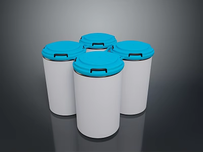 Four White Plastic Storage Containers With Blue Lids For Home Organization 3d model