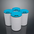 Four White Plastic Storage Containers With Blue Lids For Home Organization
