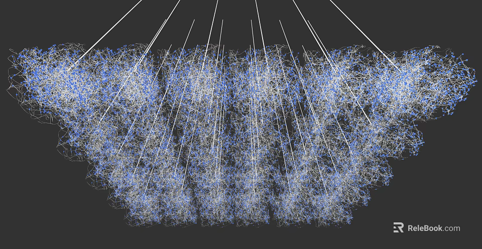 Modern Artistic Chandelier With Blue Light Points And Hanging Lines For Interior Decor 3d model 