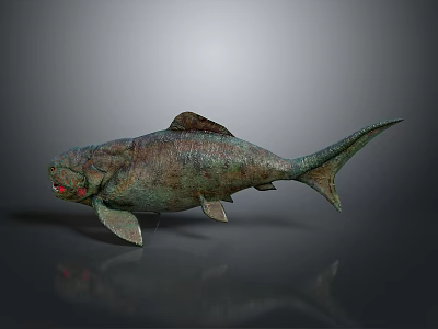 Large Greenish Brown Fish Model With Red Eyes And Textured Skin On Dark Background 3d model