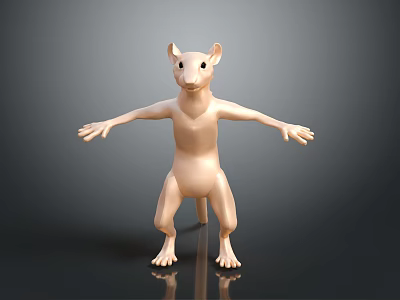 Anthropomorphic Mouse 3D Model as Game and Movie Character with Standing Pose and Outstretched Arms 3d model