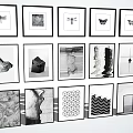 Multiple Black And White Framed Wall Art With Butterfly Dragonfly Stone And Wave Patterns 3d model