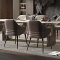 Modern Open Restaurant Interior Featuring Dining Table Chairs Stone Wall Pendant Lights And Large Windows 3d model