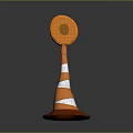 Orange Traffic Cone With White Reflective Stripes And Round Top Reflector For Road Safety