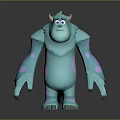 Cute Turquoise Cartoon Creature Character With Pink Spots Horns And Big Eyes Standing