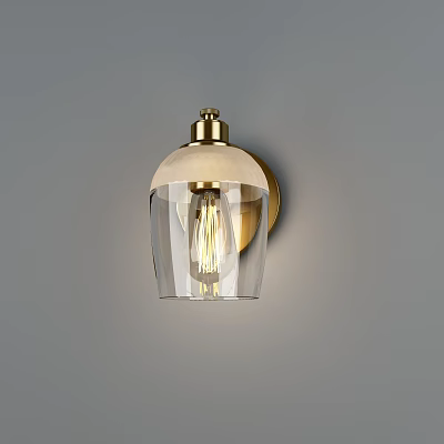 Elegant Modern Golden Wall Light with Transparent Glass Shade and Bulb 3d model