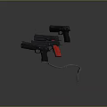 Multiple Modern Pistols With Black And Red Grips Various Designs Displayed On Dark Background 3d model