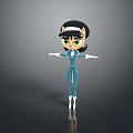 Cartoon Female Character In Blue Outfit With White Gloves Boots And Green Eyes