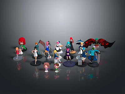 Game and Movie Characters as Cartoon Style Figurines With Various Outfits and Accessories 3d model