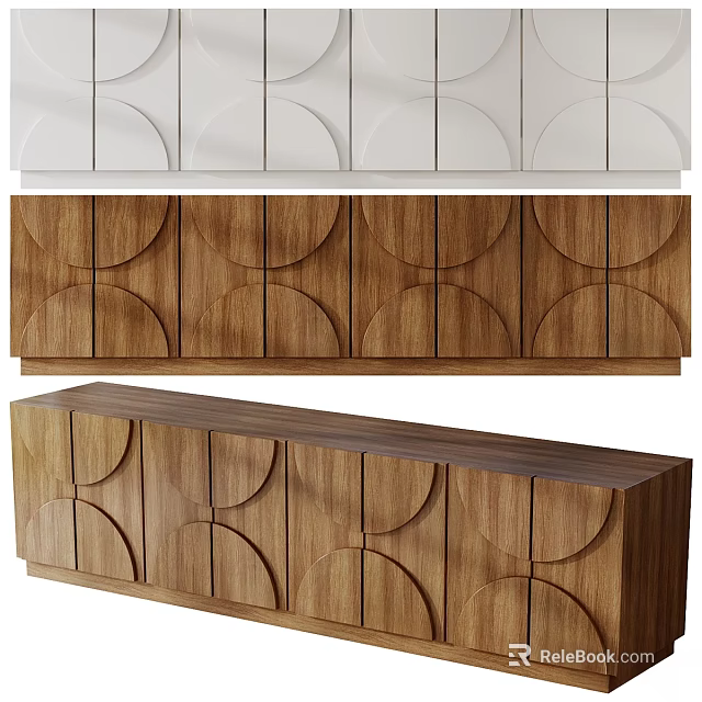 Modern Wooden Storage Cabinets With Circular Pattern Design For Home Organization 3d model 