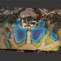 Detailed Miniature Castle Architecture Model With Blue Pool Green Lawn And Trees