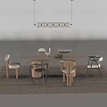 Modern Round Dining Table Set with Four Chairs Pendant Light and Area Rug 3d model
