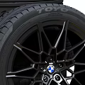 High Quality Car Tires Stacked With Stylish Black Alloy Wheels BMW Logo Center