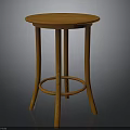 Round Orange Wooden Stool With Three Legs And Ring Shaped Crossbar For Home Furniture