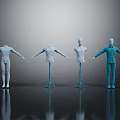 White Mannequins With Blue Suit For Clothing Display On Black Floor