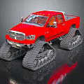 Red Off Road Functional Pickup Truck With Track Wheels 3d model