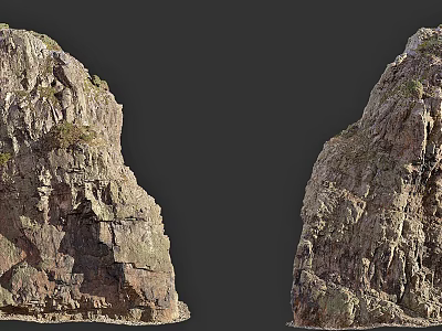 Two Natural Rugged Rock Cliff Formations With Textured Mountain Surfaces And Vegetation 3d model