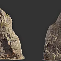 Two Natural Rugged Rock Cliff Formations With Textured Mountain Surfaces And Vegetation