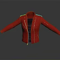 Stylish Red Leather Jacket With Classic Collar Open Front Zipper Details 3d model