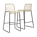 Modern Bar Stools With Woven Backrest And Seat Black Metal Legs
